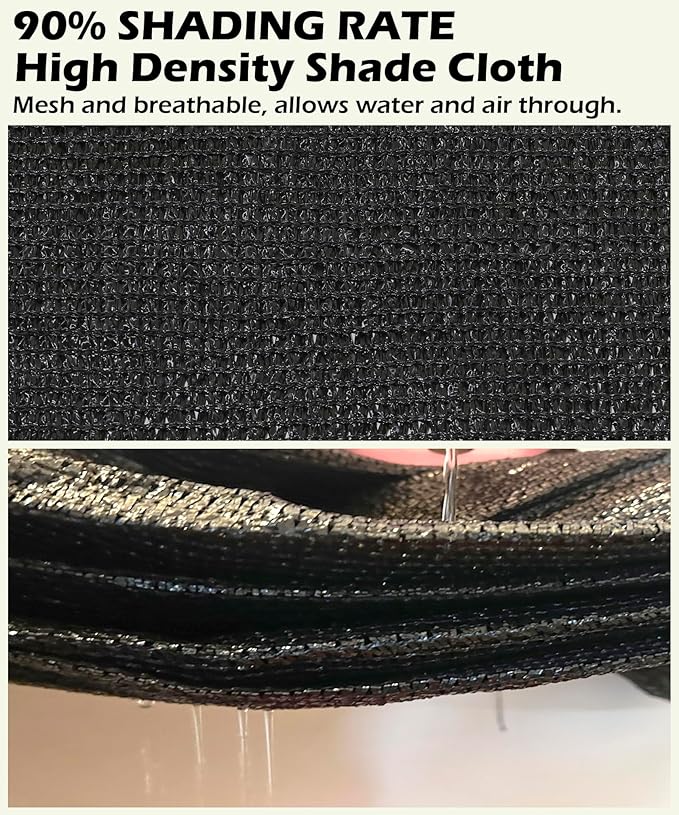 90% Black Shade Cloth 10ft x 14ft Heavy Duty Outdoor Mesh Tarp with Grommets，Sun Shade Canopy for Patio，Garden，Greenhouse，Chicken Coops，Plants Vegetables，Swimming Pool