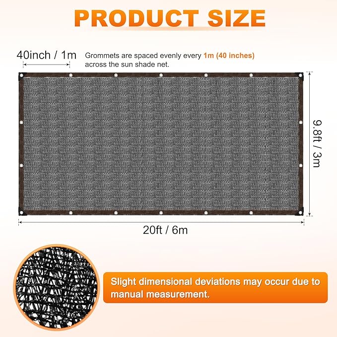 M METERXITY 90% Sun Shade Cloth for Garden, HDPE 10x20 ft Sun Shade Net with Reinforced Grommets for Patio/Greenhouse/Plant Cover, Heavy Duty Sunblock Resistant Mesh Tarp [Black]