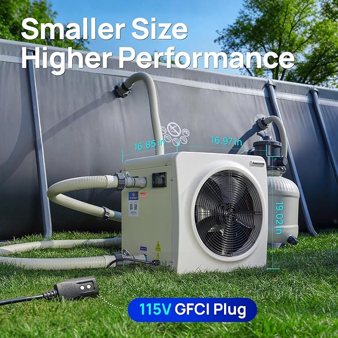 AQUASTRONG 22,000 BTU Inverter Swimming Pool Heat Pump,7.5 COP Pool Heater for Above Ground and Inground Pool Heating Smart WiFi Control and Cooling Pool Heater Pools Up to, 7000 Gallons