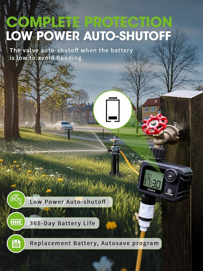Sprinkler Timer for Garden, Programmable Irrigation Hose Timers, Water Timer with Rain Delay/Manual/Automatic Watering System, for Yard, Lawn