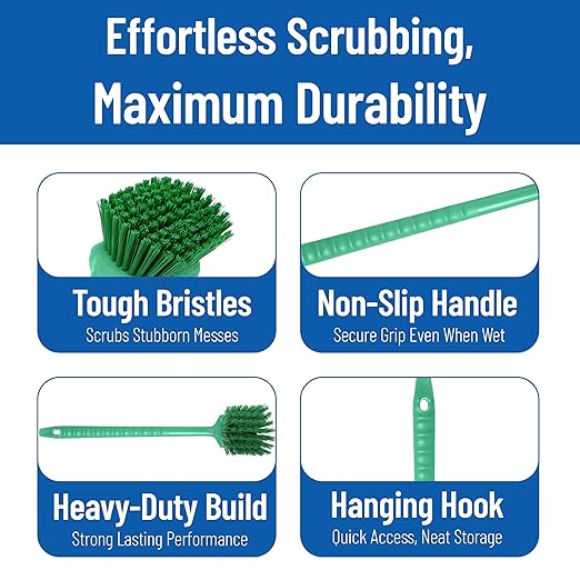 SPARTA 40501EC09 Plastic Large Scrub Brush, Kitchen Brush, Utility Brush With Long Handle For Cleaning, 20 Inches, Green, (Pack of 6)