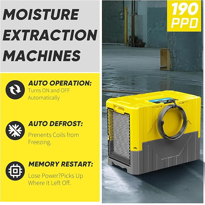 190Pints Commercial Dehumidifier for Basements with Pump Drain Hose, LGR Dehumidifiers with Wheels, Crawl Space Dehumidifier for Basement, Warehouse and Garages Up to 6000Sq, Yellow-2026 Upgraded-3PC
