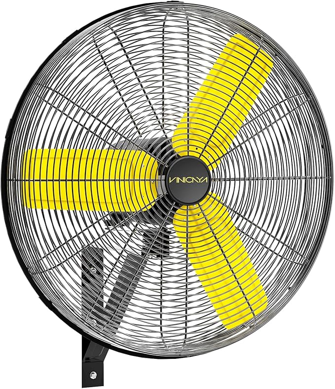 VINICAYA 24 Inch Industrial Wall Fan Oscillating, 7800 CFM Commercial Metal Wall Mount Fans with Poweful Motor, 3 Speed, Heavy Duty Indoor for Warehouse, Workshops, and Garage, UL Listed