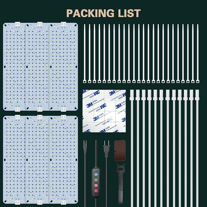 60W Ultra-Thin Panel Full Spectrum Grow Lights, 1152 LEDs Growing Light for Indoor Plants with Daisy Chain Function, Grow Lights for Seed Starting with 4/8/12/16/20H Auto On/Off Timer (6pcs)