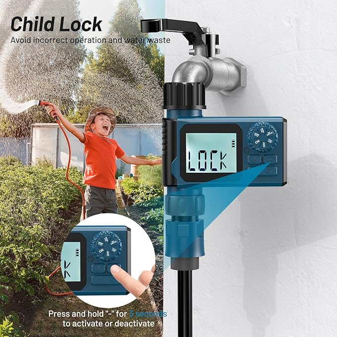 Sprinkler Timer, Hoses Timer for Watering, Water Scheduling Device for Tube Programmable with Auto/Manual/Rain-Delay Watering System, Water Hoses Timers for Yard, Lawn, Pool (Blue)