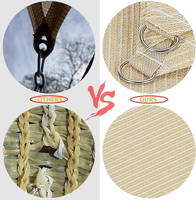 POYEE 90% 6x8ft Sun Shade Cloth with Reinforced Corner Webbing & D-Rings, Pergola Shade Cover – Breathable 200GSM HDPE Fabric for Patio, Garden, Deck & Backyard (Beige)