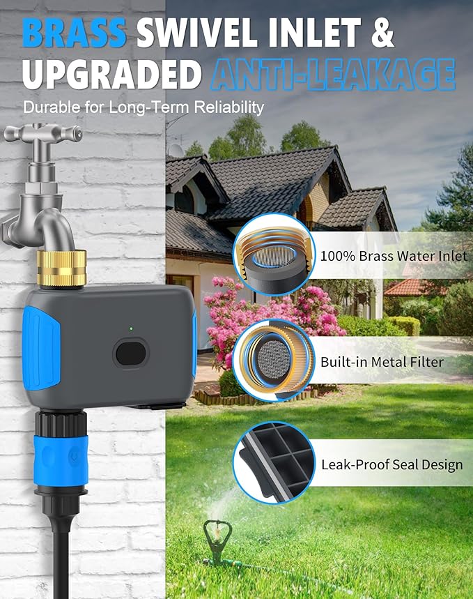WiFi Sprinkler Timer, Smart Bluetooth Hose Timers, Water Timer for Garden Hose with APP, Digital Automatic Irrigation System Compatible with Alexa Google, for Outdoor Garden Lawn, 1 Outlet