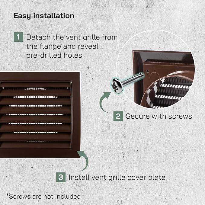 Vent Systems 4” Inch Brown Plastic Soffit Vent Cover – Heavy-Duty Louvered Exterior Dryer Vent Cover with Protective Mesh Screen – HVAC Exhaust Grille for Bathroom, Dryer, Garage