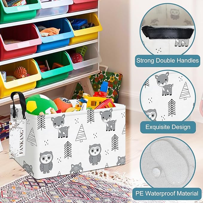 FANKANG Storage Bins,Nursery Hamper Canvas Laundry Basket Foldable with Waterproof PE Coating Storage Baskets for Boys and Girls, Office, Bedroom, Clothes,Toys(Rec-Animal ）