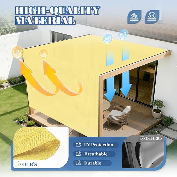 ECOOPTS 6'x26' Sun Shade Roll, Sun Shade UV Blockage Cover for Outdoor Backyard Patio Pergola Greenhouse Plants (Light Yellow)