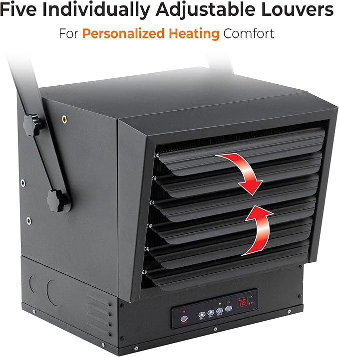 Comfort Zone 10,00W Hard-Wired Garage Heater – Industrial & Commercial Ceiling Mount, 240V Fan-Forced Heater with Remote, Digital Thermostat, Timer, 2 Heat Settings, Overheat Protection, Black
