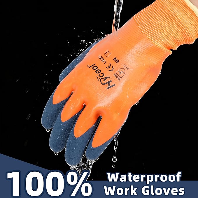 Waterproof Work Gloves for Men and Women, Hycool Thermal Insulated Freezer Rubber Coated Gloves,Super Grip L6201