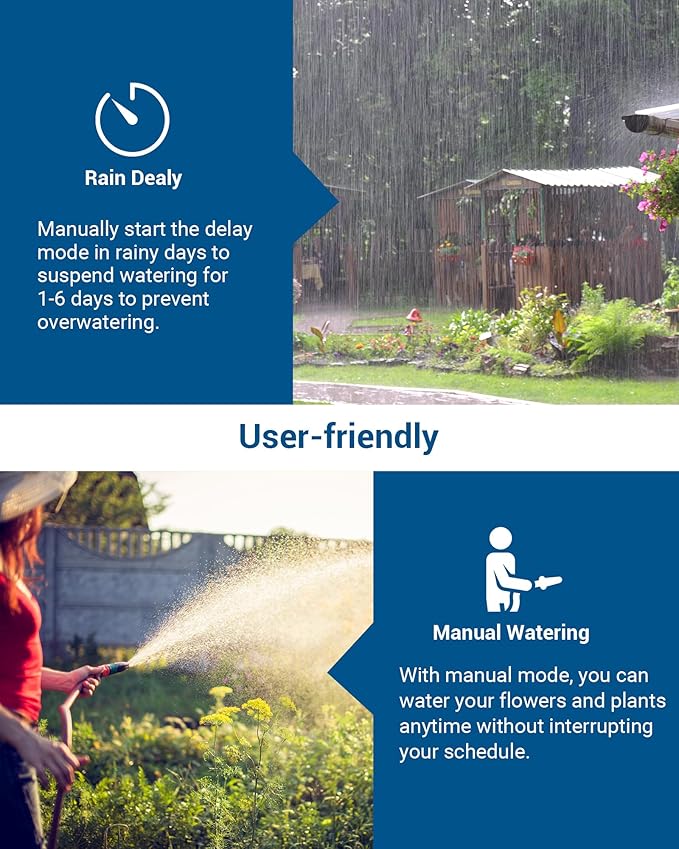 DEWENWILS Sprinkler Timer 4 Zone and 2 Zone, Water Timer for Garden Hose with Rain Delay/Manual/AUTO Irrigation Timer, Programmable Outdoor Faucet Hose Timer for Yard, Lawn