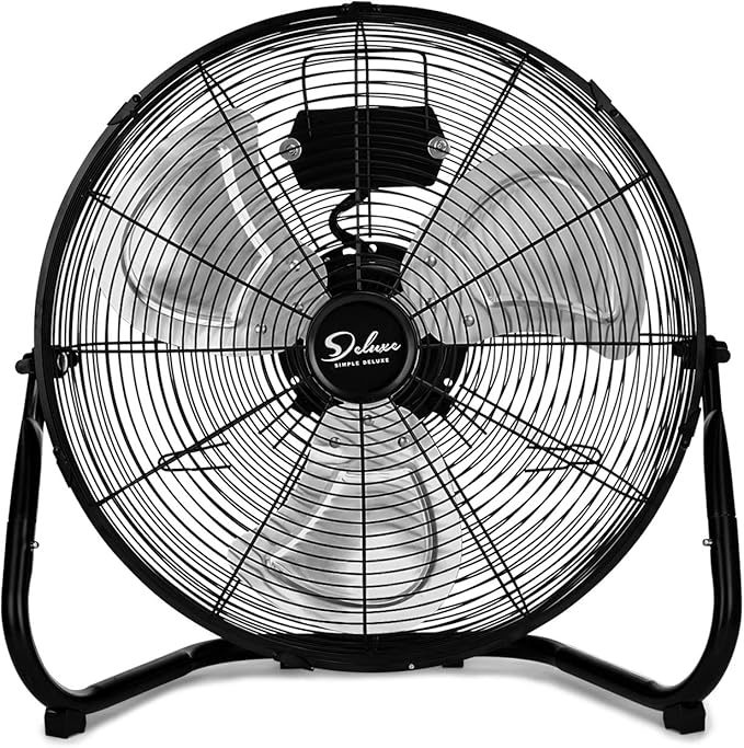 Simple Deluxe 20 Inch 3-Speed High Velocity Heavy Duty Metal Industrial Floor Fans, Black, 1 Pack