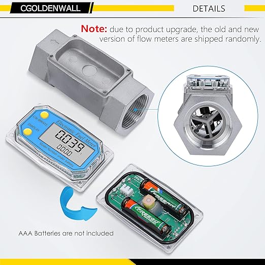 CGOLDENWALL 1.5 Inch Turbine Flow Meter LCD Digital Display Flowmeter with 1.5" Inlet/Outlet, Flowmeter for Diesel Kerosene Gasoline, Flow Rate Range 10-73.5 GPM