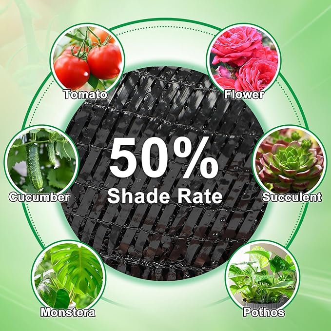 Bigmeta Cuttable Shade Cloth for Garden - 50% UV-Resistant Mesh Tarp with Rope, Black Sun Cover Net for Patio Greenhouse Raised Beds Plants (6.5x10FT)
