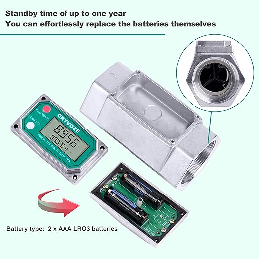 2 Inch NPT Digital Reset Flow Meter, 15.8-132 GPM Inline Fuel Turbine Flowmeter with LCD Display for Water, Diesel, Gas Oil, Gasoline, and Other Liquids - Supports Gallon, QTS, PTS, L, m³
