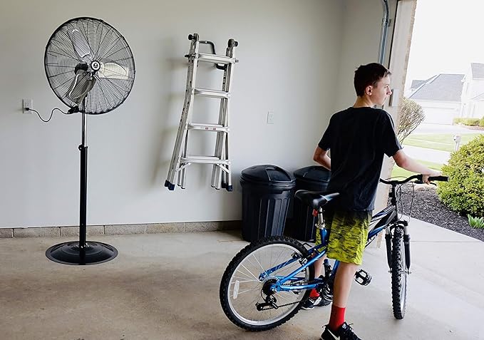 TPI Corporation CACU30-PO 30" High Velocity Oscillating Pedestal Mount Fan for Garage, Commercial, Industrial — 3 Speed 120 Volt Motor, 9' Cordset
