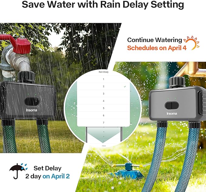 Smart Hose Watering Timer with Wi-Fi Hub, Automatic Irrigation System Controller for Lawns and Yard, Compatible with Alexa