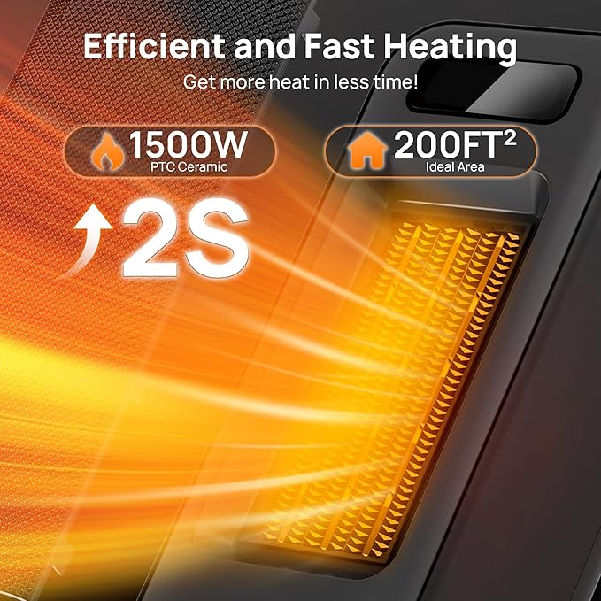 FLANUR Space Heaters for Indoor Use, Smart Portable Electric Heater with Thermostat, WiFi and Voice Control, 12H Timer, 4 Modes, 36dB 1500W PTC Ceramic Safety Heat for Office Bedroom Home 1Pack Black