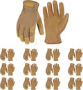 HANDLANDY Men Leather Gardening Gloves, Utility Work Gloves for Mechanics, Construction, Driver