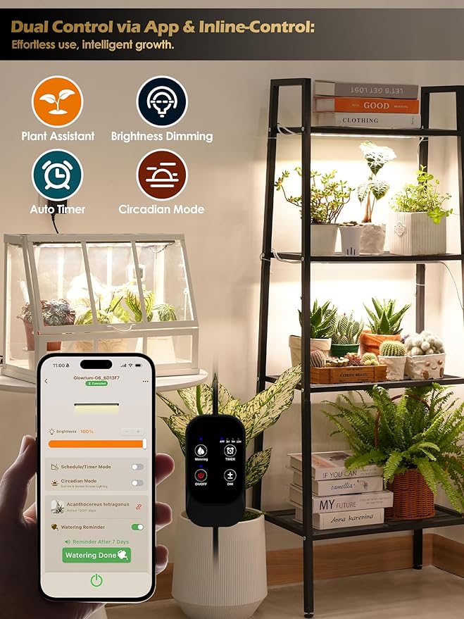 T5 Smart Grow Light for Indoor Plants,3500K Full Spectrum LED Plant Light Strips with 3/9/12H Auto Timer,Stepless Dimming,Modular Design，Plug and Play (White, 2 Pack)