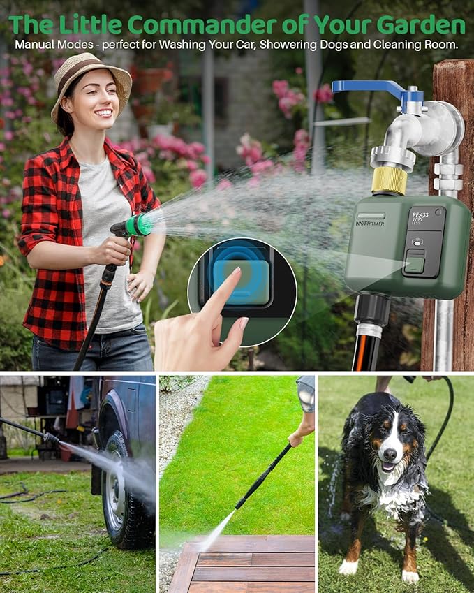 WiFi Water Timer for Garden Hose, 2 Pc Smart Sprinkler Controller with 984ft RF Range, Smart Lawn Watering System Irrigation Timer, APP/Voice Control, Rain Delay, Manual Irrigation (Brass Inlet)