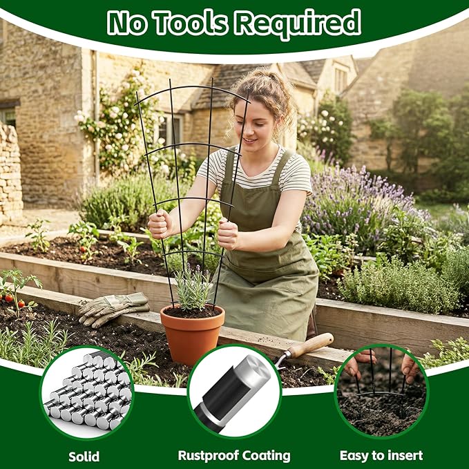 Thealyn 4 Pack 32" Metal Plant Trellis for Pots & Garden Beds, Rustproof Support for Indoor Outdoor Climbing Plants, Vines, Flowers, Fan Shaped, Black