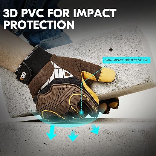 Vgo... 1-Pair Heavy Duty Synthetic Leather Work Gloves, Impact Protection Mechanic Gloves, Rigger Gloves, Vibration Reduction, Touchscreen Capable (Size M, Brown, SL8849)