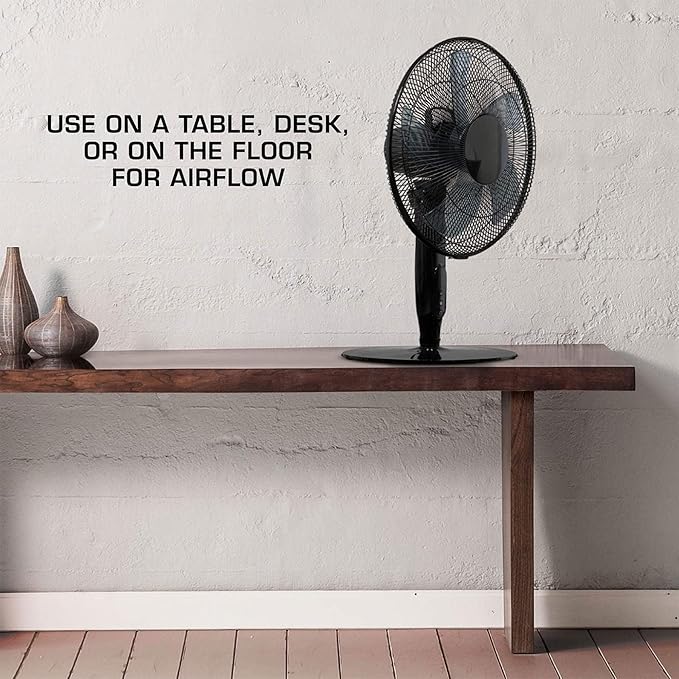 Hurricane Oscillating Pedestal Stand Fan, 12-Speed Cooling Unit, 16", Black - With Remote Control, Adjustable Tilt & Height, for Home, Bedroom, Office & Dorm