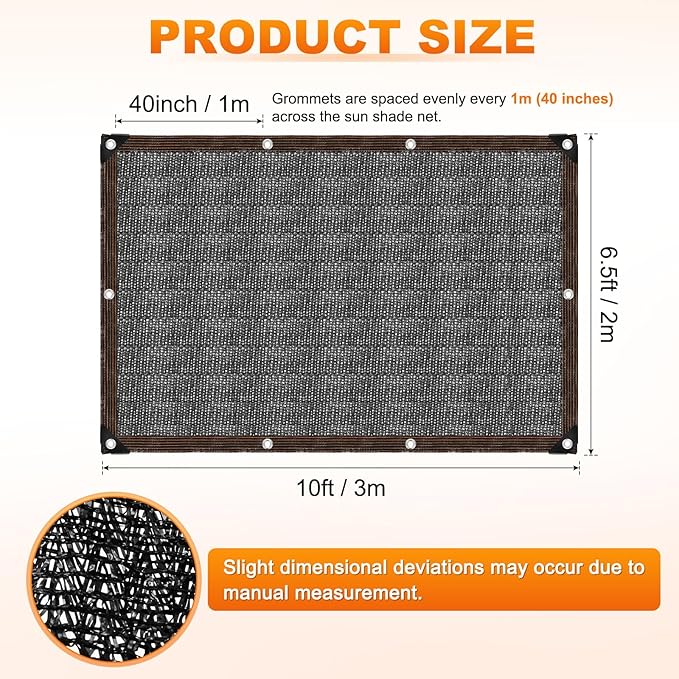 M METERXITY 90% Sun Shade Cloth for Garden, HDPE 6.5x10 ft Sun Shade Net with Reinforced Grommets for Patio/Greenhouse/Plant Cover, Heavy Duty Sunblock Resistant Mesh Tarp [Black]