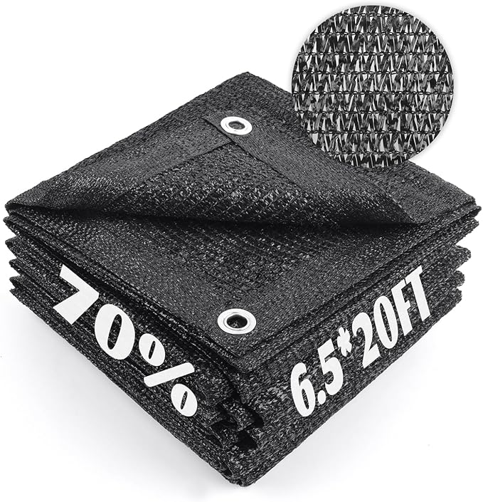 Cool Area 70% Sun Shade Cloth Mesh Tarp with Grommets for Plant Cover 6.5x20ft Patio Canopy Garden Pergola Greenhouse Car Barn Kennel Black