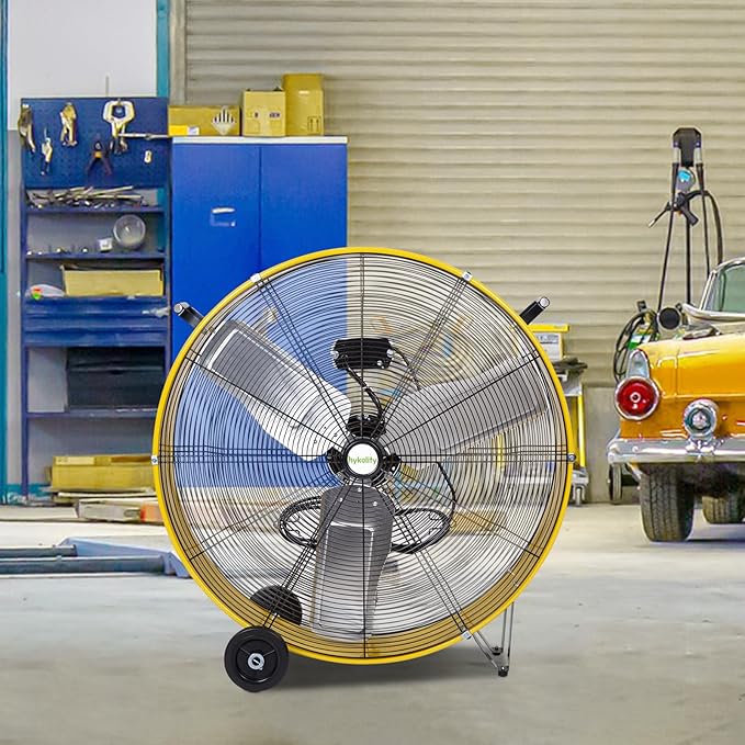 hykolity 30in. 2-Speed 13000 CFM High Velocity Drum Fan, Heavy Duty Industrial Shop Fan for Factory, Warehouse, Garage, Workshop, Commercial, and Basement, UL Listed, Yellow