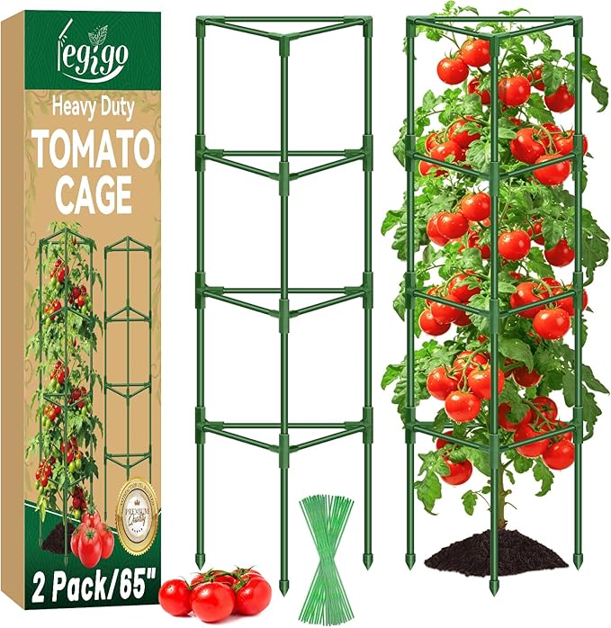 Legigo 2 Pack 65 Inch Tomato Cage for Garden, Heavy-Duty Tomato Trellis Plant Support Stakes, Adjustable Garden Trellis Plant Cage for Climbing Plants Peppers Outdoor Raised Garden Bed and Vegetables