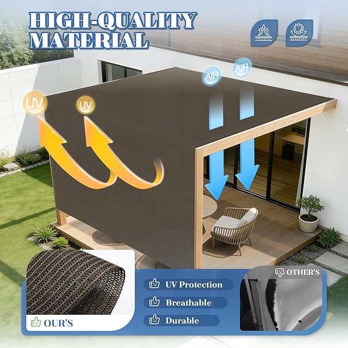 ECOOPTS 6'x204' Sun Shade Roll, Sun Shade UV Blockage Cover for Outdoor Backyard Patio Pergola Greenhouse Plants (Brown)