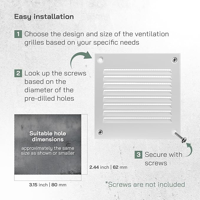 Vent Systems 4'' x 4'' Inch (Overall Dimensions) - White Air Vent Cover Metal Air Return Grill with Built in Mesh Screen HVAC Vent Duct Cover for Home Improvement - Exhaust, HVAC Ducting Ventilation