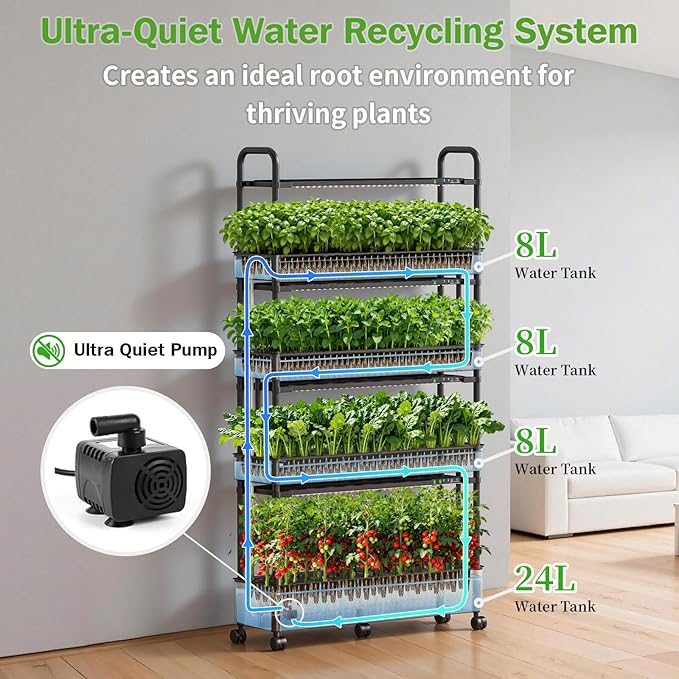 Growell Large Hydroponics Growing System Kit, 120 Pods Vertical Indoor Herb Garden Kit with 2 Light Modes & Auto Circulating Water System, 48L Movable Indoor Gardening System for Herb Vegetable Fruit