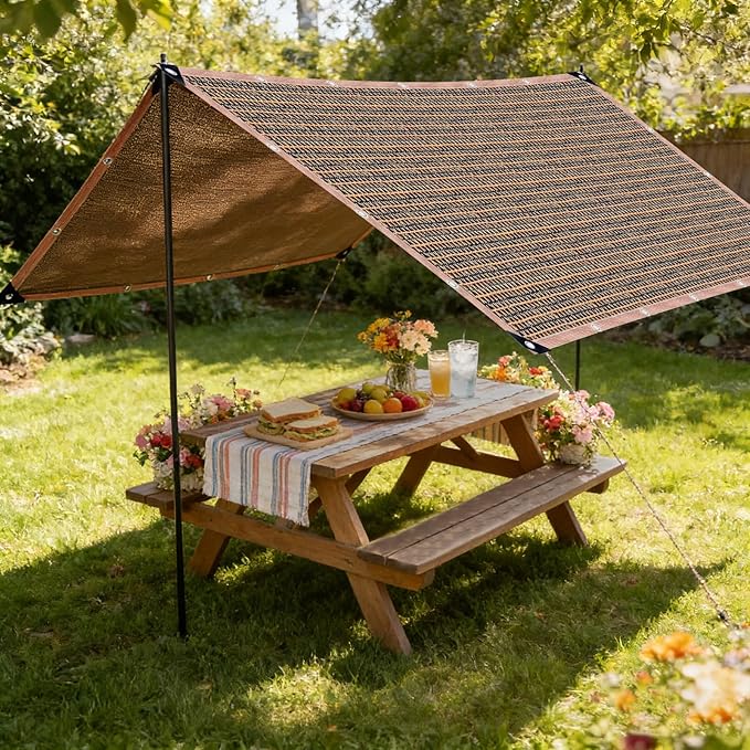 90% Sun Shade Cloth with Grommets, 5 x 10 FT Pergola Shade Cover Canopy, Mesh Tarp Sun Screens for Patio, Outdoor, Garden, Backyard, Mocha