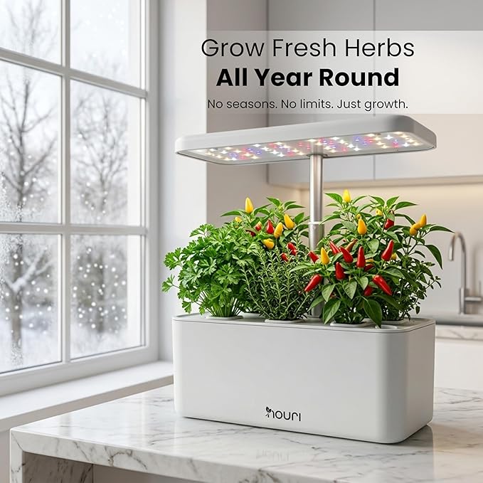 Nouri Hydroponics Growing System, 7 pod Smart Indoor Herb Garden Kit with LED Grow Lights, Hydroponic Herb Garden Indoor for Plant Lovers, Gardeners, Kitchen, Lettuce Seeds Included