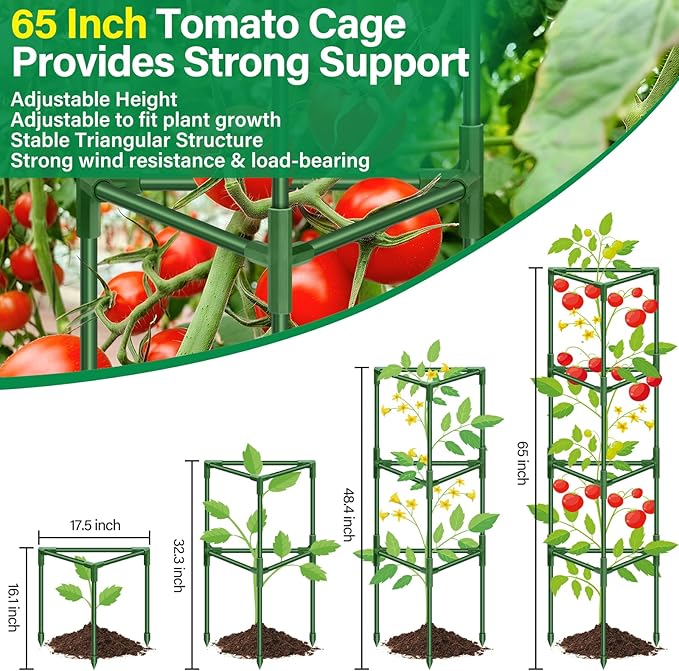 Legigo 2 Pack 65 Inch Tomato Cage for Garden, Heavy-Duty Tomato Trellis Plant Support Stakes, Adjustable Garden Trellis Plant Cage for Climbing Plants Peppers Outdoor Raised Garden Bed and Vegetables