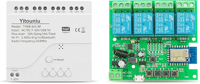 4CH Wireless Relay Module | Smart Home Control | Remote Switch | Self-Locking Mode | Tuya APP & Bluetooth Compatible