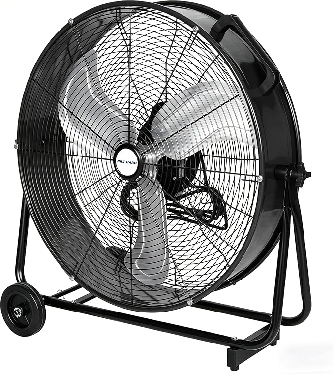 BILT HARD 24" 8100 CFM High Velocity Industrial Drum Fan, 3-Speed Heavy Duty Metal Shop Fan for Warehouse, Workshops, Garage, Factory and Basement - UL Listed