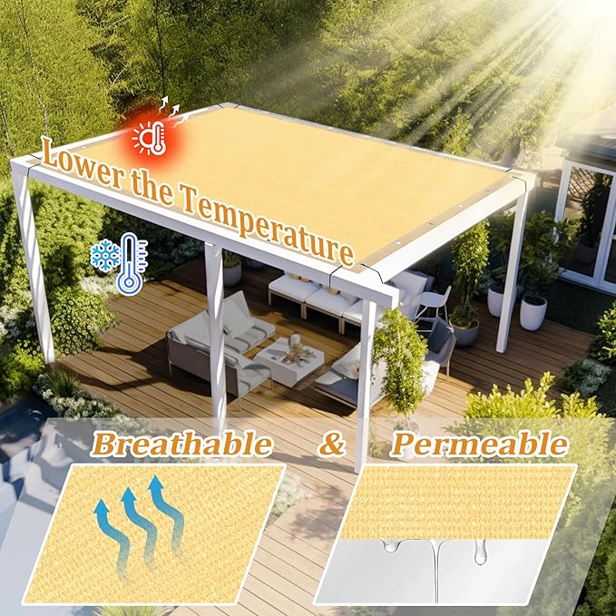 Shade&Beyond Customized Size 12' X 19' Shade Cloth with Grommets, 90% UV Protection UV Protection Mesh Tarp Sun Screens for Patio GN04, Sand