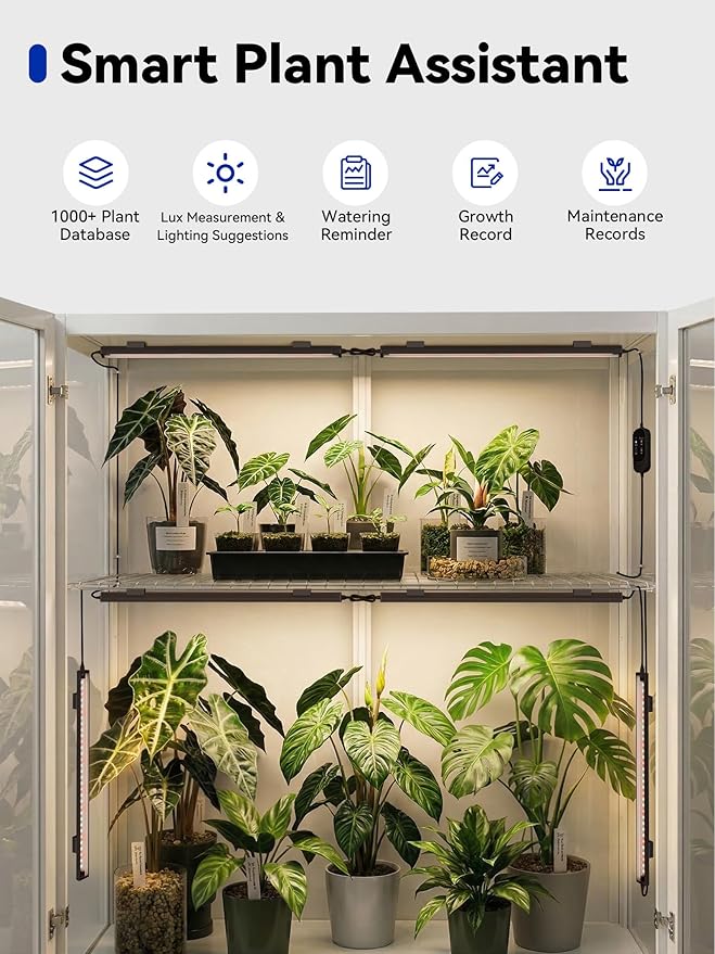 GLOWRIUM Smart Grow Lights for Indoor Plants with APP, 15" Full Spectrum Grow Light Strips, G6 Plant Light Strip with auto Timer, 3 Angle dimming Levels for Plant Shelf, 4-Pack (Black, 32W)