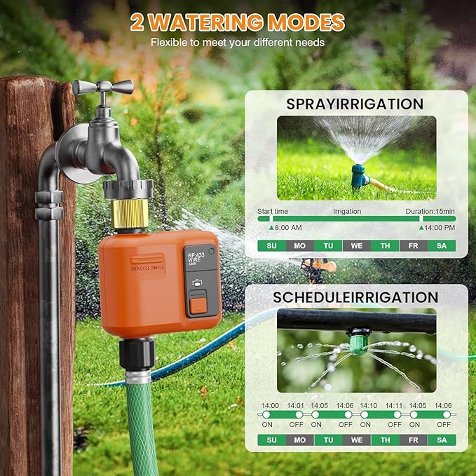 WiFi Water Timer for Garden Hose, Smart Sprinkler Timer with 984ft Long Range, Strong Wall Penetration, APP & Remote Control, Voice Control, Rain Delay, Manual Mode, Watering System for Yard & Lawn