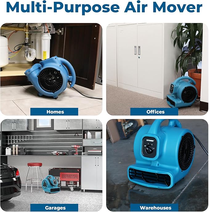 XPOWER P-80 Mini Utility 600 CFM Centrifugal Air Mover, Floor Fan, Blower, Stackable, for Drying，Cooling, Ventilating, Home Use Water Damage Restoration, Workshop, Plumbing