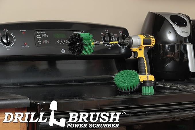 Drill Brush Household Cleaners - Kitchen Cleaning Supplies - Oven Scrub Brush - Stove Top Cleaner Kit - Countertop Cleaning Tools - Sink Pots and Pans Stain Scrubber - Frying Pan Grease Scrubber Kit