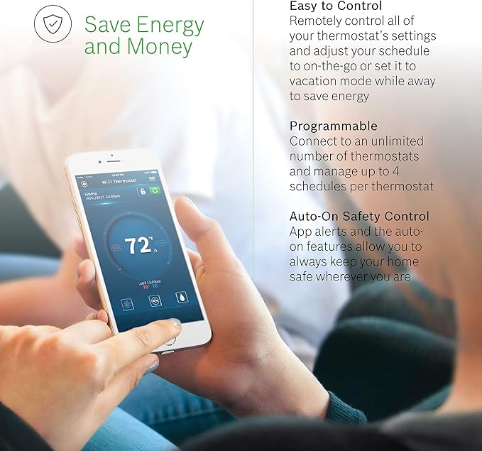 Bosch Large 5-Inch Full-Color Touch Screen Sleek Easy Setup Connected Control Smart Phone Wi-Fi Thermostat for 24V HVAC Systems with Bosch Connected Control App