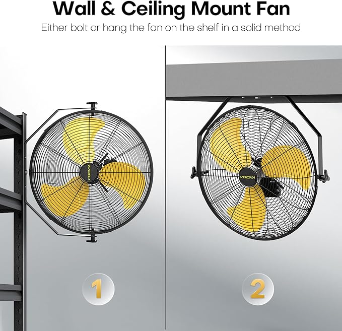VINICAYA 20 Inch Industrial Wall Mount Fan, 5200 CFM Industrial Metal Wall Fans with Poweful Motor, 3 Speed, Heavy Duty Construction Indoor for Warehouse, Workshops, and Garage, UL Listed