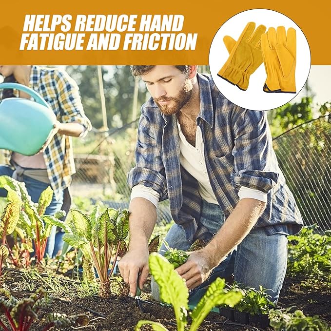 jojofuny Waterproof Leather Work Gloves Heavy-duty Protective Gardening Carpenter Gloves for Men and Women for Outdoor Labor